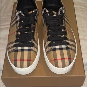 Burberry Beige and Black Plaid Sneakers